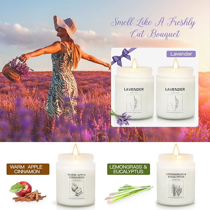 Candles Clearance, 4 Pack Candles for Home Scented, Stress Relief Gifts for Women, 28 oz Lavender Candle Gifts Set for Women Birthday, Valentine's Day, Mother's Day, Anniversary Candle Gift