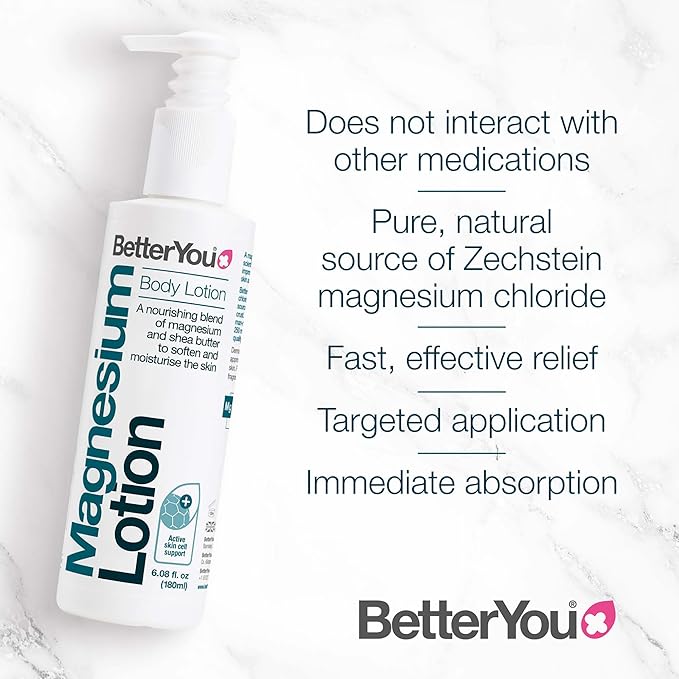 BetterYou Magnesium Body Lotion - Body Cream with Magnesium And Shea Butter - Softens Skin, Relaxes Muscles - Nourishing And Lightweight - 6.08 oz
