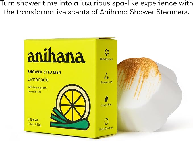 ANIHANA Shower Steamers 4 Pack with Lemongrass Essential Oils, Paraben Free, Cruelty Free, Refreshing Lemonade Scent, 1.76 oz Each