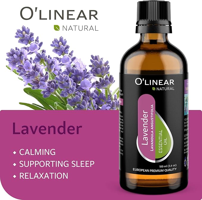 Pure Lavender Essential Oil by O'linear - Tension Relief Oil for Diffuser & Humidifier - Perfect Bedroom Essential for Deep Dreams - Lavender Scented Aromatherapy Oil Candle Making 3.4 FL Oz