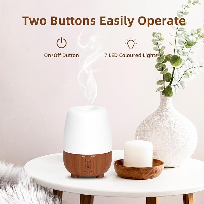 150ML Rechargeable Battery Operated Essential Oil Diffuser, Portable Cordless Aromatherapy Diffuser,7-Hour Runtime with 7 LED Color Changing Lightsfor Home,Office,Outdoor