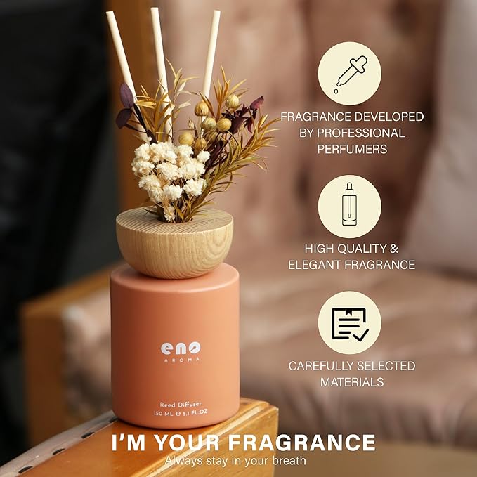 Reed Diffuser Set with Really Dried Flowers, Essential Oils Scented Diffuser with Sticks, Air Fresheners Home Fragrance for Bathroom Shelf Decor & Gift, 5.1oz / 150ml