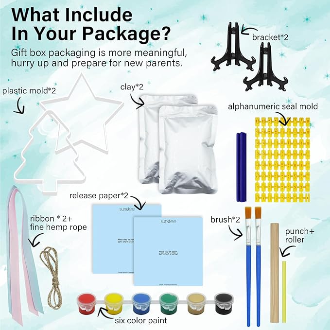 Baby Handprint Footprint Keepsake Ornament Kit, Personalized Baby Foot Printing Kit for Newborn Clay Impression Handmade DIY Imagination to Create