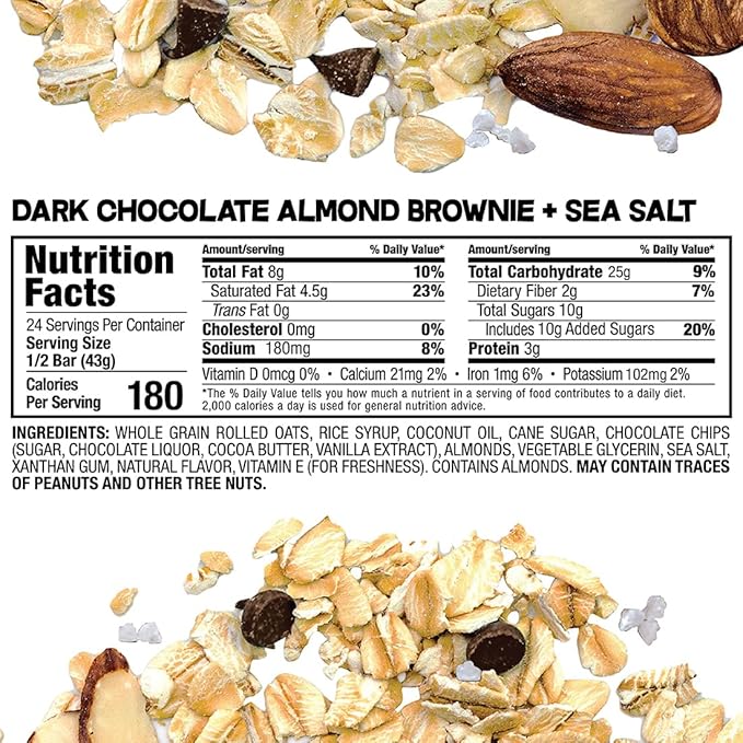 Bobo's Oatmeal Bars, Dark Chocolate Almond Sea Salt, Gluten Free Vegan Whole Grain Oat Bars, Pack of 12
