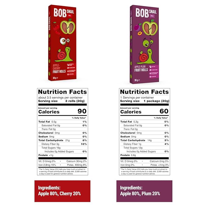 BOB SNAIL Healthy Organic Fruit Snacks for Kids and Adults – 60 Organic Fruit Roll Up Strips with Cherry, Mint, Pumpkin, Plum –Vegan Low-Carb Variety Pack Leather Strips for Kids–Sugar Free Jerky Bars