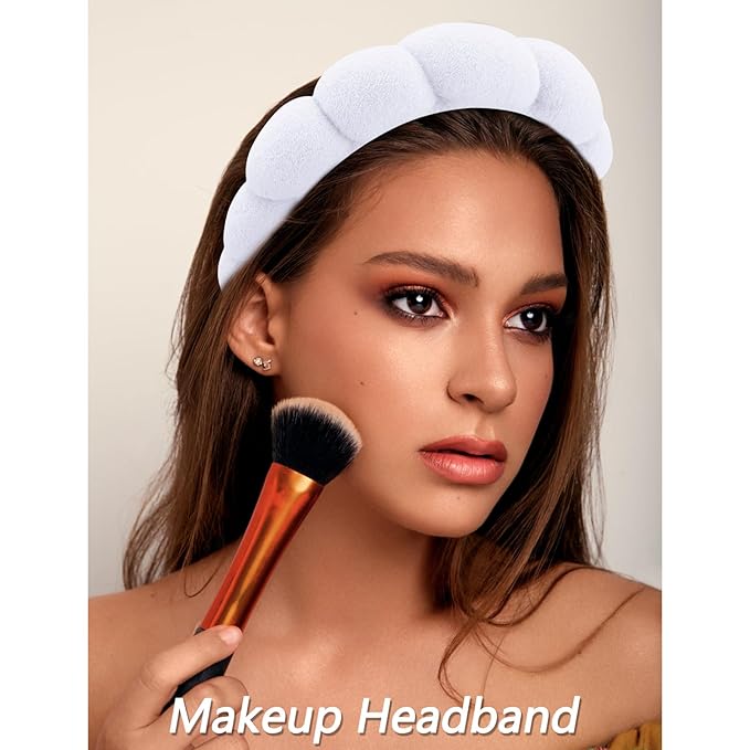 VELSCRUN 6 Pack Spa Headband, Makeup Headband, Face Wash Headband, Skincare Headbands, White Sponge Hair Band Bow Tie Spa Headband for Washing Face Wristband Set Hair Accessories for Women Gifts