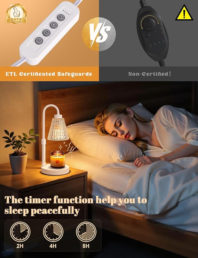 Innqoo White Crystal Candle Warmer Lamp with Timer, Dimmable Candle Warmer for Jar Candles, Height Adjustable Wax Melts Warmer, Birthday Gifts for Women Mom, House Warming Gifts New Home Decor