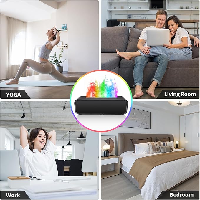 Eseential Oil Diffuser, 250ml Flame Oil Diffuser - Aromatherapy Humidifier, Sound Activated Flame Effect, Rainbow Flame, Music Sync, Remote Control - Perfect for Bedroom Home Office Yoga (Black)