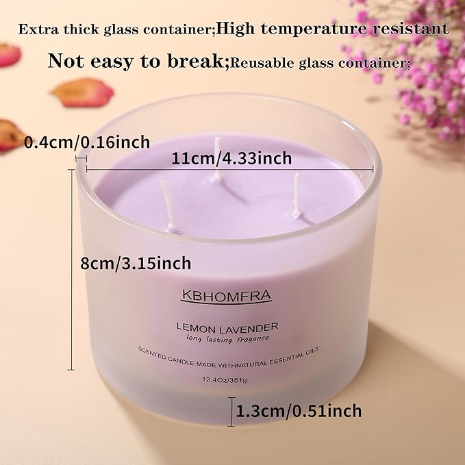Scented Candle for Home, Lemon Lavender Essential Oils Fragrant, Soy Wax 12.4oz Large Capacity,3-Wick 70 Hours Burn,for Festival Luxury Gift,Sleep Relaxation Ambience