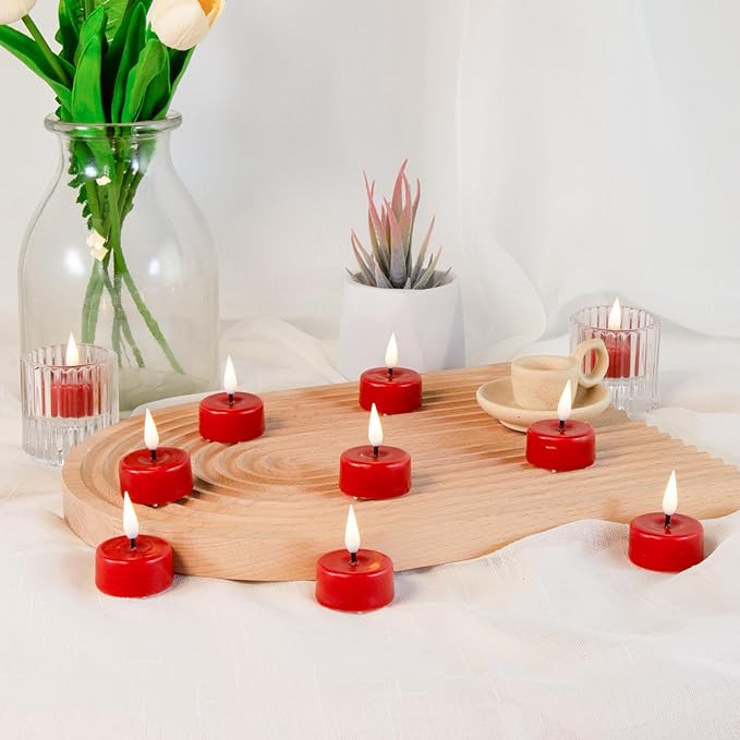 Eywamage Red Flameless Wax Tealights with Remote, Flickering Battery LED Tea Lights Votive Candles Set of 10