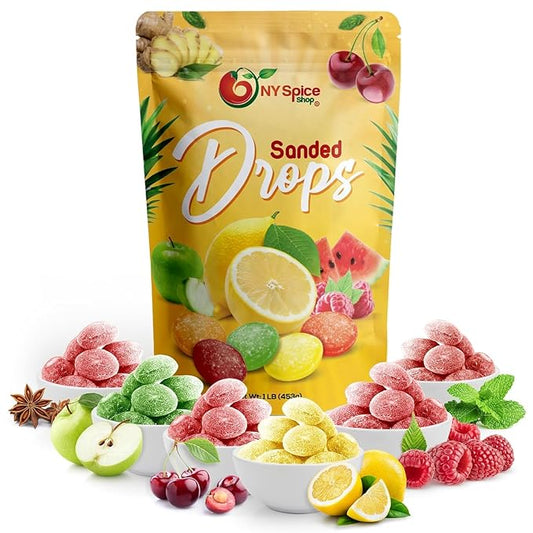 NY SPICE SHOP Mix Fruits Sanded Candy Drops - 1 Pound Old Fashioned Sanded Drops – Fresh Delicious Bulk Candy – Sanded Hard Candy – Tangy and Sweet Healthy Snacks