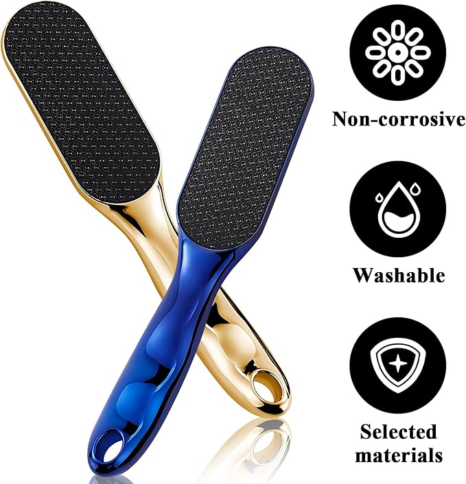 2Pcs Veinsgrain Foot File, Nano-Glass Foot File Hard Skin Remover, Summer Foot Beauty, Remove Dead Skin Foot Scrubber, Pedicure Tool for Smooth Feet, Practical Foot Care Tools (Blue&Gold)