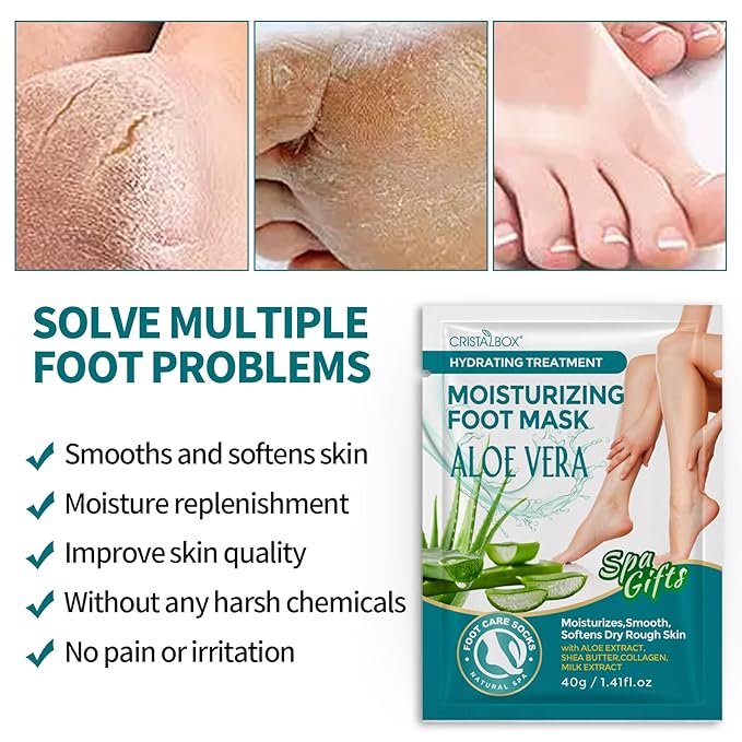 Moisturizing Foot Mask 5 Pack,Hydrating Foot Masks for Dry Cracked Feet,Moisturizing Socks Dry Skin Moisturizer for Soft and Smooth Touch Feet,Foot Care Spa Gifts for Women Men Stocking Stuffers