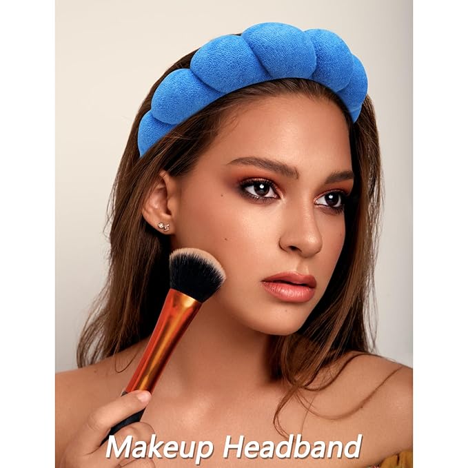 VELSCRUN 6 Pack Spa Headband, Makeup Headband, Face Wash Headbands, Skincare Headbands, Navy Blue Sponge Hair Band Bow Tie Spa Head Band for Washing Face Wristband Set Women Girls Hair Accessories