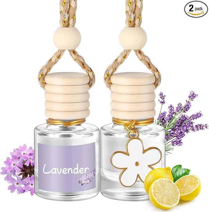 2 Sets Hanging Car Air Freshener and Essential Oil Diffuser, Car Air Freshener Daisy Essential Oil Diffuser Long Lasting Automobile Aromatherapy(White,Lavender)