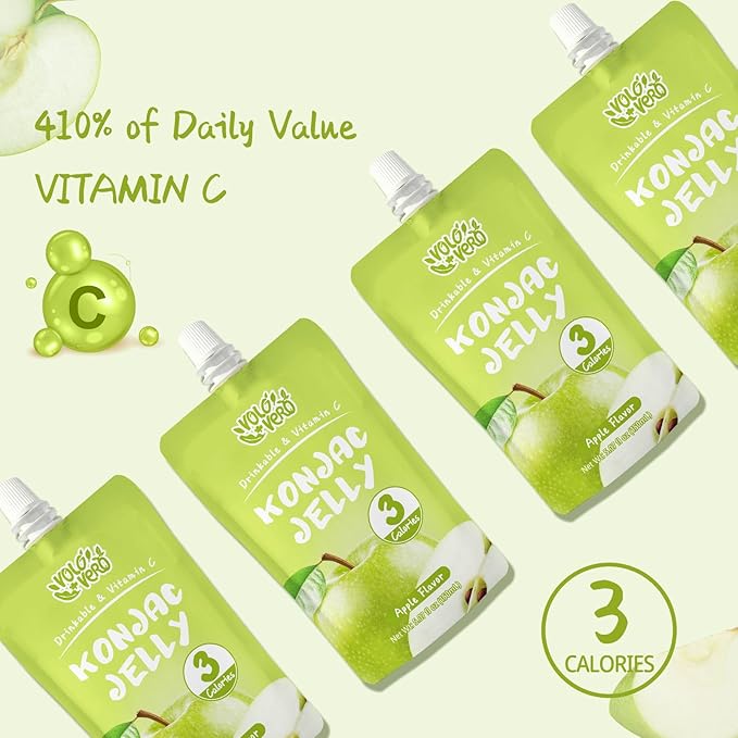 VOLO VERO Konjac Jelly Squeeze Pouch Apple Flavor, Low Calories (3 Kcal), 10 Packs, Gluten Free & Vegan, 0 Sugar, Keto, Low Carb, Drinkable Vitamin C Healthy Snacks, Holiday Gifts
