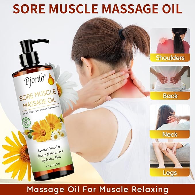 Massage Oil for Massage Therapy, Lavender Massage Oils for Relaxation, Sore Muscle Arnica Oil with Massage Roller Ball, Calming, Moisturizing, Soothes Muscles, Spa Gift Set for Him Her