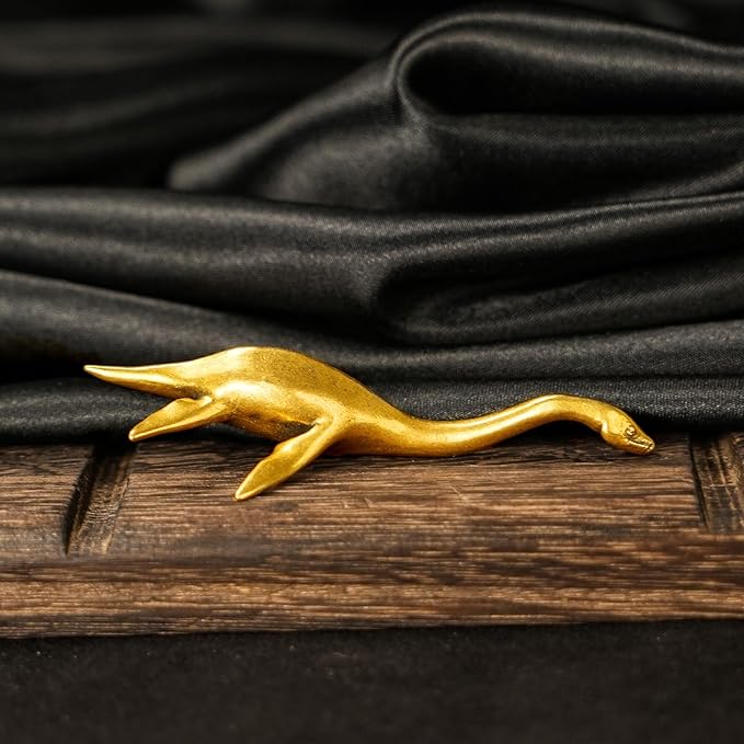 CHOVY Loch Ness Monster Statue - 100% Solid Brass Handcast Mythical Creature Sculpture, Vintage Swimming Nessie Collectible for Fantasy Decor - Unique Gift for Cryptid Lovers & Mystery Enthusiasts