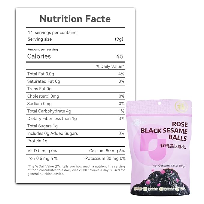 Organic Rose Black Sesame Balls Snacks Specially Added Natural Heavy Petal Rose Pure Honey Handmade Black Sesame Pills Plant Protein Sources Vegan Snacks(1 Bag rose)