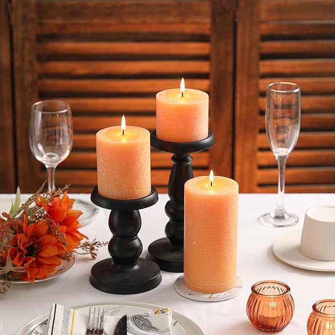3x4 Inch Fall Yellow Pillar Candles Set of 3 - Unscented Fall Candles, Large Big Candles, Smokeless Dripless Candles for Dinner Fall Table Decor, Home Rustic Decor, Fall Centerpieces for Table