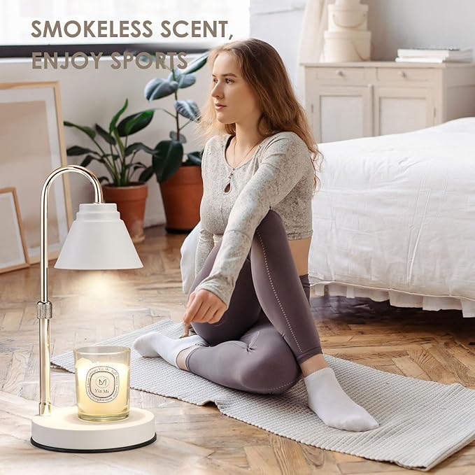 Candle Warmer Lamp with Timer - Dimmable Melting Light with 2 Bulbs, Height Adjustable Wax Lamp for Bedroom, Home Decor Gift, Electric Lamp for Jar Candles, White