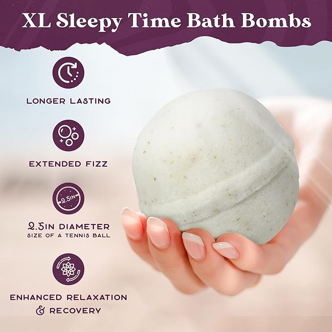 Purple Canyon Bath to Bed Natural Bath Bombs | Relaxing Sleep Support with Magnesium | Chamomile and Vanilla Scented Handmade Bath Bombs Set