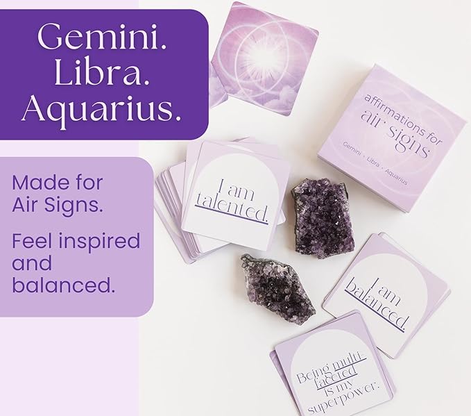Affirmation Cards for Air Signs - Gifts for Gemini, Libra, Aquarius. Inspirational Card Set with 40 Daily Positive Affirmations, Spiritual Self Care, Zodiac Collection