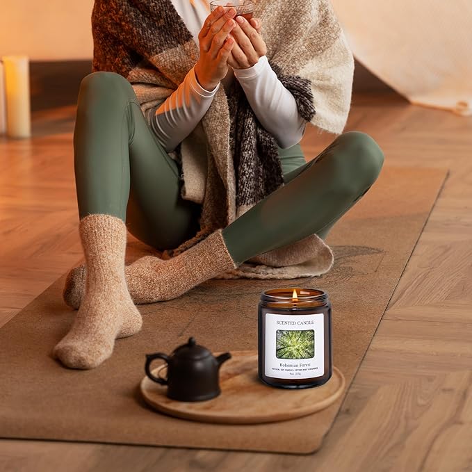 Bohemian Forest Scented Candles for Home Scented Aromatherapy Candles, Hand-Poured, 9 OZ, 50H Clean Burn,Soy Wax Candle Gift Set for Women Men