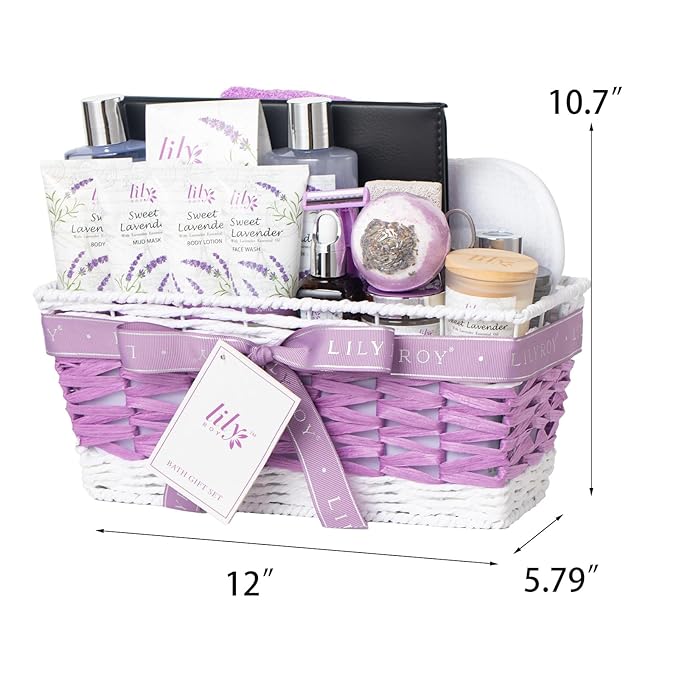 Christmas Gifts for Women - 22-Piece Luxury Lavender Bath and Body Gift Basket Set for Women, Spa Gift Basket with Bath Bomb, Diffuser | Self Care Mothers Day Birthday Gifts for Her, Bridal Shower