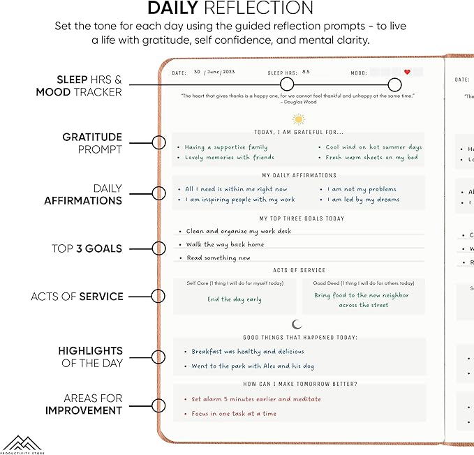 PRODUCTIVITY STORE Gratitude Journal & Self Care Journal - Guided Journal, Mindfulness Journal & Mental Health Journal All-In-One - Premium Daily Journal For Women & Men - A5 5.8" x 8.3" - Grey