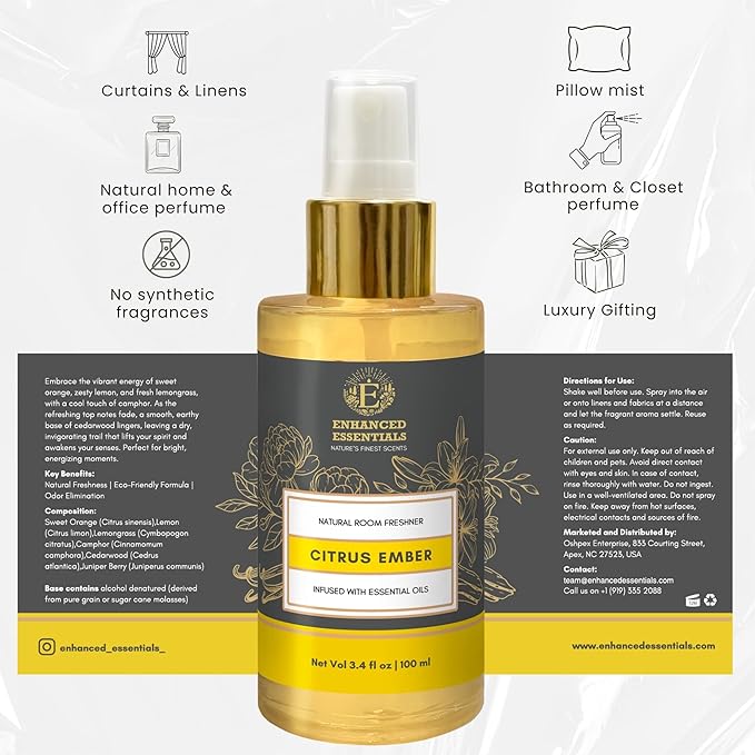 Citrus Ember – Fresh & Zesty Room Spray Made with 100% Essential Oils – Brightens Moods & Spaces Naturally | No Synthetic Fragrance | 100ml