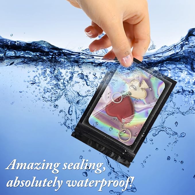 100 Pieces Smell Proof Mylar Bags, Holographic Packaging Bags, Resealable Odor Foil Pouch Zipper Bag with Clear Window for Food Storage and Lipgloss, Jewelry Lash(Black, 3 x 4.7 Inch)