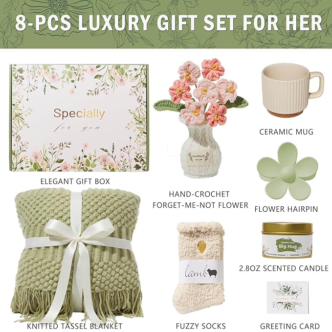 Self Care Gift Basket, Birthday Gifts for Women, Get Well Soon Care Package Sympathy Gift Set After Surgery Thinking of You Inspirational Basket for Her Mom Wife Sister Girl Friend Girlfriend Coworker