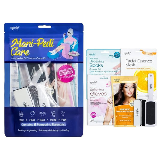 Epielle Mani-Pedi Care Kit, 6 Pampering Spa Essentials, Nail Buffing, Exfoliating, Repairing & Softening, Hand and Foot Care, At-Home Spa Kit, Self Care Gifts for Women, Korean Skin Care Set