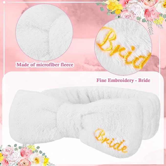 24 Pcs Bachelorette Party Favors Include 12 Bride Bridesmaid Spa Headband 12 Bridesmaid Gifts Scrunchies for Women Sleepover Spa Bachelorette Party Accessories Supplies(White, Rose Gold)