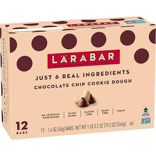 Larabar Chocolate Chip Cookie Dough, Fruit and Nut Bars, Gluten Free and Vegan, 19.2 oz, 12 Ct
