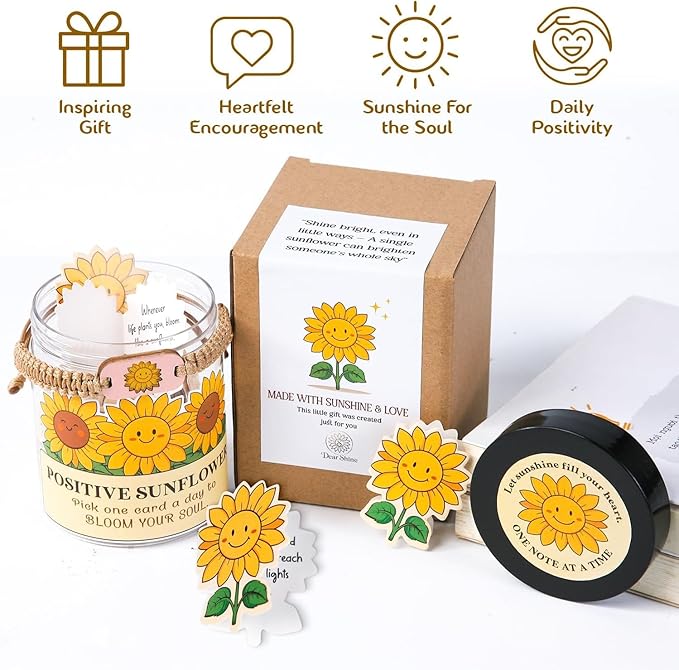 60 Positive Sunflower Cards Jar, Affirmation Cards For Women, Emotional Support Sunflower, Sunflower Gifts For Women, Mom, Sunflower Gifts, Sunflower Themed Gifts