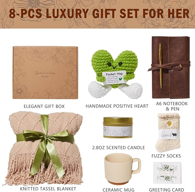 Self Care Gifts for Women, Get Well Gifts Sympathy Baskets Care Package, Birthday Gift for Women, After Surgery Feel Better Inspirational Thinking of You Gift Set for Mom Her Sister Best Friend Wife