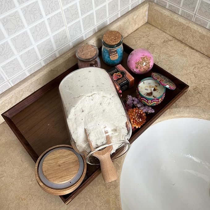 40 oz Bath Salts Glass Jar with Wooden Lid and Scoop,Bathroom Decor Container,Airtight Storage Bathtub Accessories for Women
