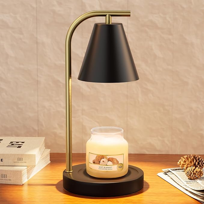 Black and Gold Candle Warmer, Candle Warmer Lamp with Timer,Electric Candle Lamp Warmer for Scented Wax with 2 Bulbs,House Warming Gifts New Home&Gifts for Women, Candle Lamp for Jar Candles