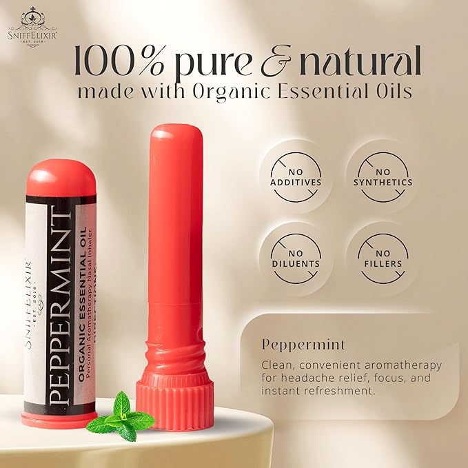 2 Pack Peppermint Nasal Inhaler Sticks - Non Drowsy Motion Sickness Nausea Stick, Portable Aromatherapy Essential Oil for Headache, Migraine