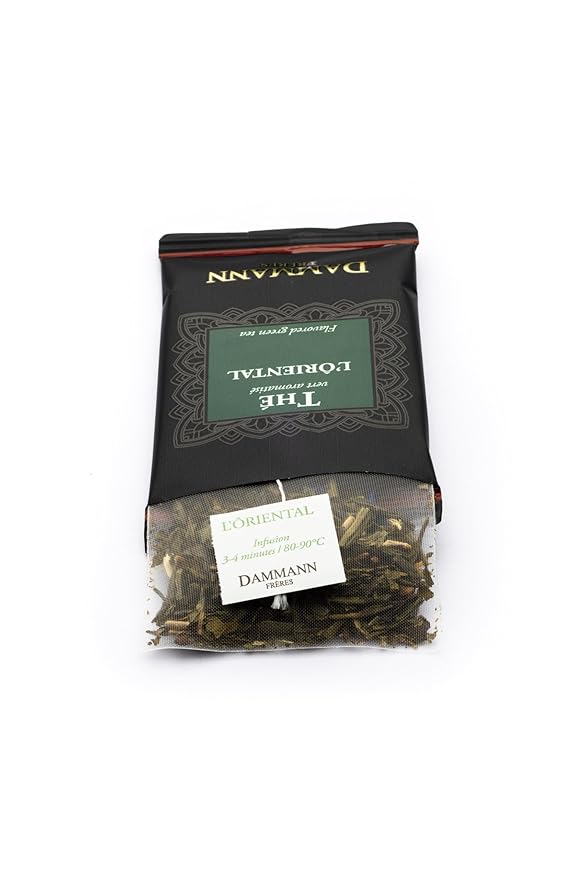Dammann Freres Sachets, L'Ôriental Tea Bags, Premium Gourmet French Green Tea, Blend Passion Fruit, Peach, Strawberry Flavors, Individually Wrapped, 24 Count (Single Pack)