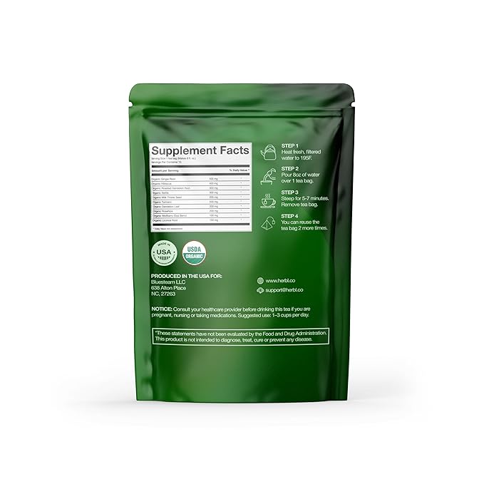 Organic Dandelion Wolfberry Tea - Kidney and Liver Detox Tea - Organic Liver Kidney Cleanse & Detox with Dandelion, Goji Berry, Milk thistle, Turmeric, Hibiscus and extra Herbal Ingredients