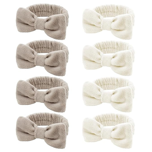8 Pack Beige SKincare Headband for Washing Face,Spa Headbands for Women Girls Cute Bow Headbands for Makeup Face Wash Hair bands Slumber Party Supplies