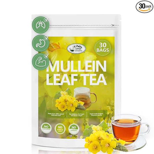 Veyorra Mullein Leaf Tea Bags - 100% Natural & Pure from Mullein Leaves.3g/Bag Non-GMO & Caffeine-Free, Loose Leaf Mullein Herbal Tea For Detox & Respiratory Support (30Bags)