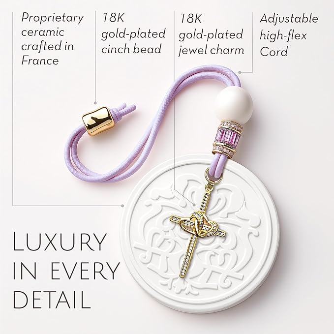 Luxury Car Air Freshener for Women - Refillable & Portable Essential Oil Fragrance Diffuser - Cute Car Accessories & Interior Decor - Mirror Hanging or Vent Clips - Two Hearts Cross Charm, Rose Scent