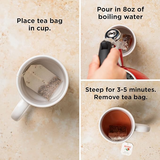 Red Rose Ginger Lemon Tea Caffeine Free Herbal Tea Naturally Flavored Tea with Mint, Lemon, Orange & Lemongrass Herbal Tea with 20 Individually Wrapped Tea Bags Per Box (Pack of 6)