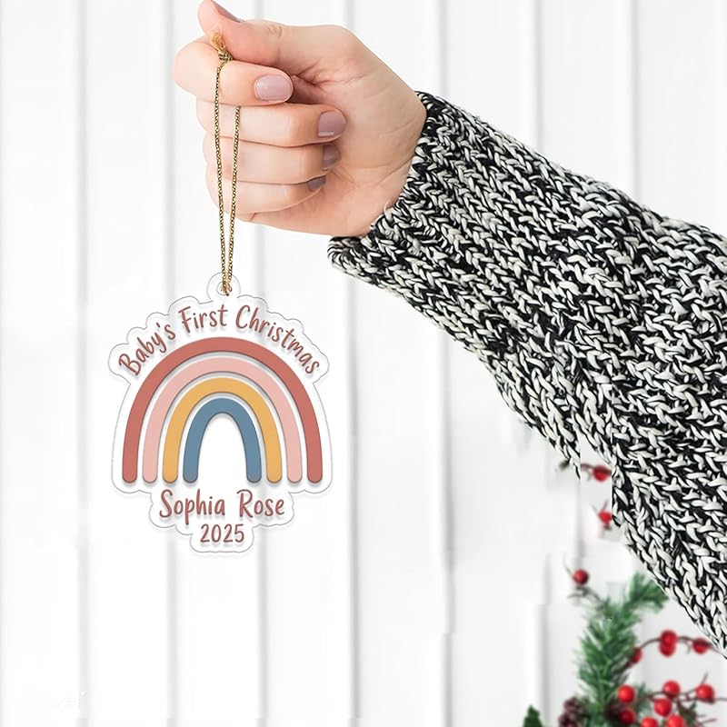 Personalized Rainbow Baby's First Christmas Ornament, Christmas Decor, Baby Coming Next Year Ornament, New Baby Arriving 2025 Acrylic Ornament β Personalized Christmas Tree