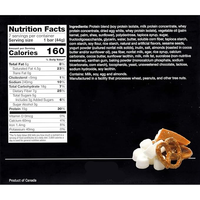 PROTEINWISE - Salted Toffee Pretzel Protein Bars, High Fiber, High Protein Low Carb Snacks for Weight Loss – Healthy Snack Bars, Low Calorie, Diet-Friendly, Trans Fat-Free, 7 Servings/Box