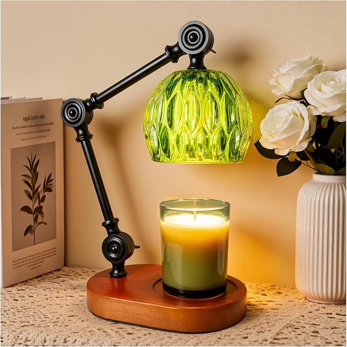 Candle Warmer Lamp, Dimmable Wax Melting Warmer with Adjustable Height, Bedroom Living Room Home Decor, Birthday Relaxation Gifts for Women (Green, Wave)
